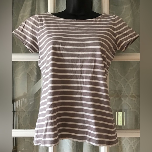 Boden 100% cotton short sleeve top size 4 US 8 UK gray + white stripes pattern - Picture 5 of 7